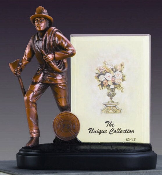 Fireman Picture Frame Sculpture Photo Tribute Statuary Artwork